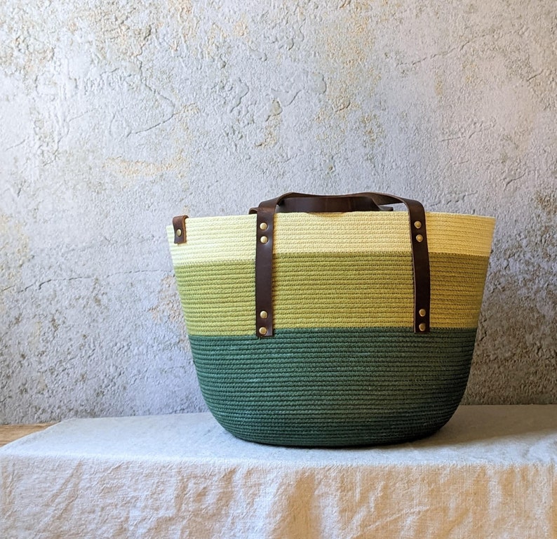 Rope basket, Rope tote, Rope bag, Fall tote, Made in Maine, Everyday tote, Market bag, Project tote, great gift, hand made, hand dyed May Shine