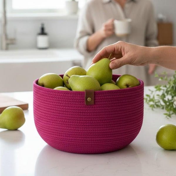 Hand Dyed Cotton Rope Storage Basket - Medium Organizer