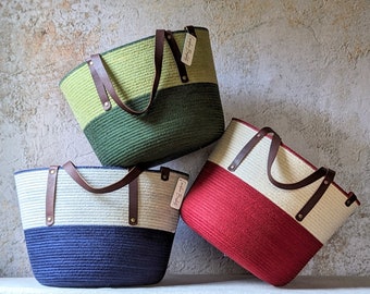 Hand made, Rope tote, Create your own, More colors, Rope basket, Market tote, Project bag, Made in Maine, Unique rope tote made just for you