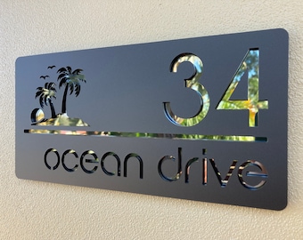 House Entry Signs or Fence Signs for Letterbox Numbers and Address Signs with Palm Tree