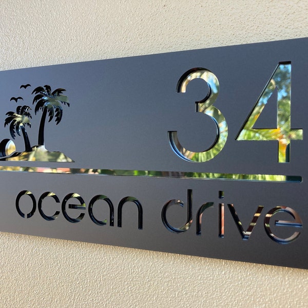 House Entry Signs or Fence Signs for Letterbox Numbers and Address Signs with Palm Tree