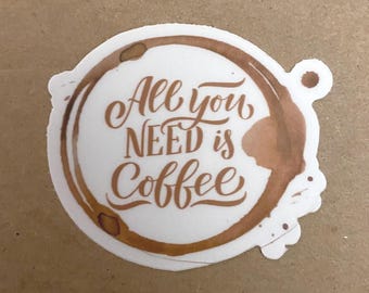 Coffee Lover Sticker: Waterproof Vinyl Decal for Laptop, Water Bottle