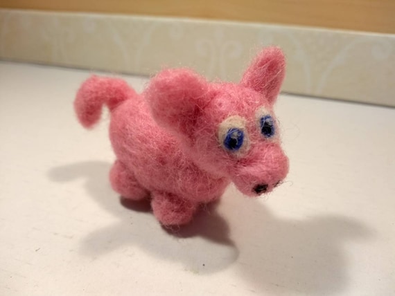 Needle Felted Animal 2 little pink pig Wool Art Sculpture ooak