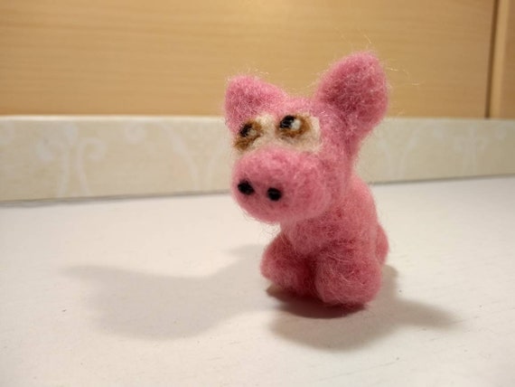 Needle Felted Animal 2 little pink pig Wool Art Sculpture ooak