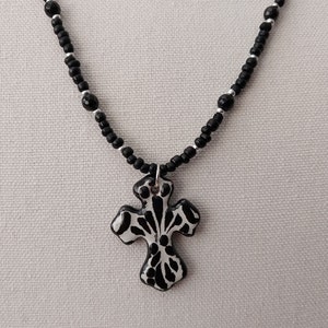 Black and White Talavera Cross Bead Necklace