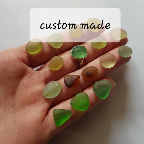 custom made sea glass ring, sea glass silver ring, beach glass bezel ring, eco friendly ring, sea glass ring band,natural sea glass ring