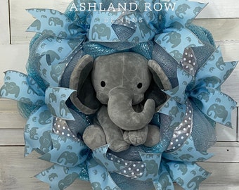 Baby Boy Elephant Wreath, Baby Shower Wreath, Baby Wreath, Elephant Wreath, Baby Elephant Wreath, Boy Door Wreath