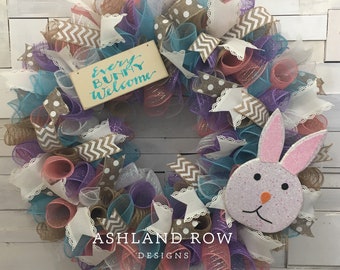 Easter Wreath, Easter Bunny Wreath, Every Bunny Welcome, Easter Deco Mesh Wreath, Pastel Easter Wreath, Bunny Wreath