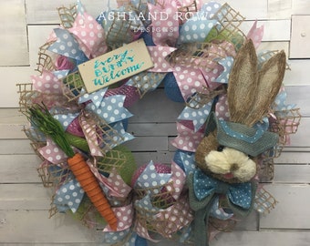 Easter Wreath, Easter Bunny Wreath, Every Bunny Welcome, Easter Deco Mesh Wreath, Pastel Easter Wreath, Bunny Head Wreath