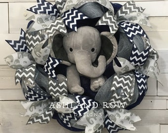 Baby Boy Elephant Wreath, Baby Shower Wreath, Baby Wreath, Elephant Wreath, Baby Elephant Wreath, Boy Door Wreath