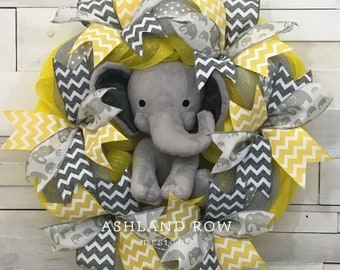 Baby Elephant Wreath, Baby Shower Wreath, Baby Wreath, Elephant Wreath, Baby Elephant Wreath, Baby Door Wreath