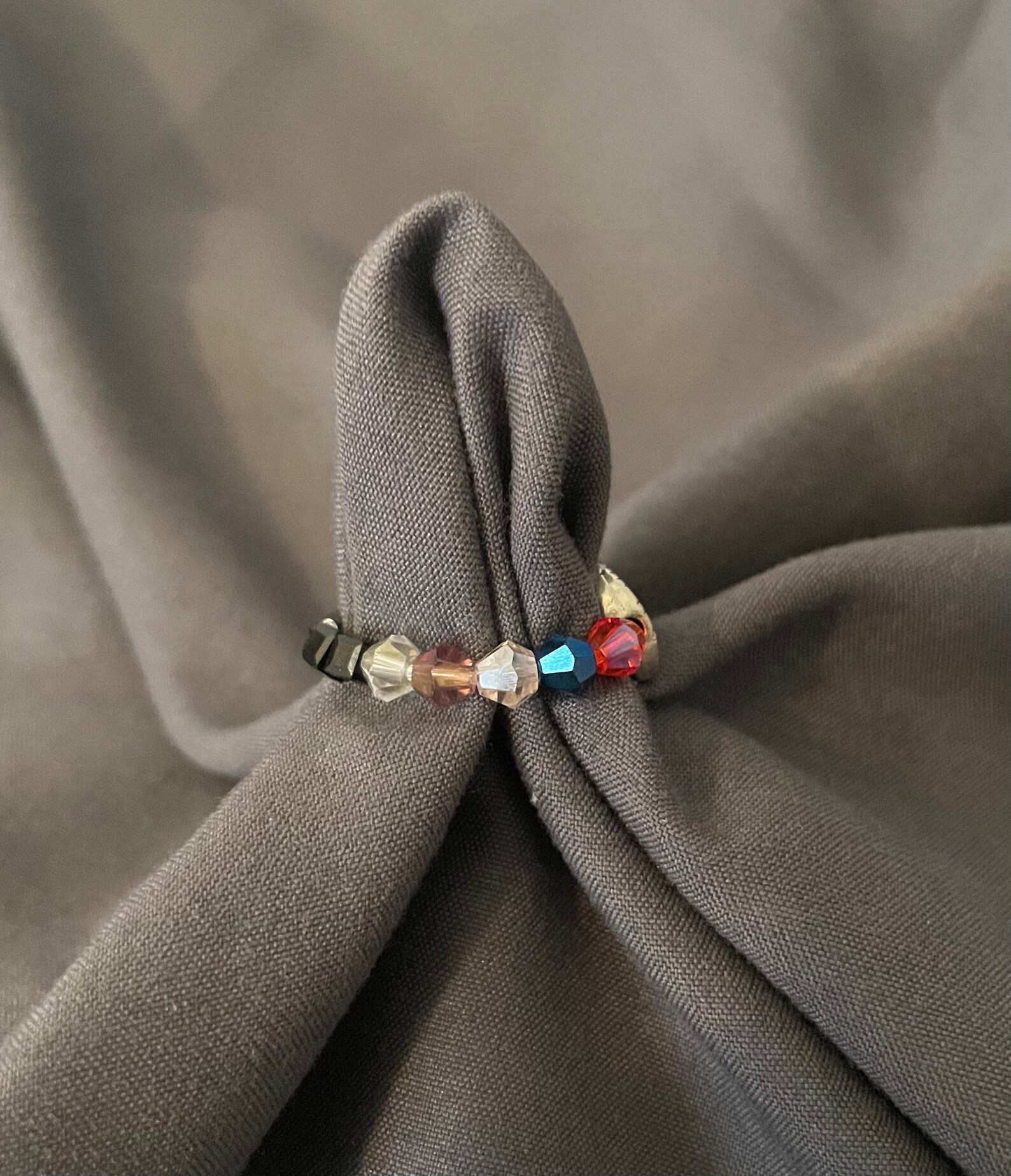Multicolor Elastic Beaded Ring With Metal Charm Etsy