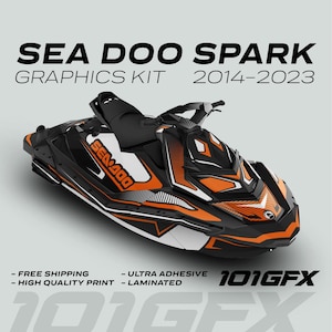 Sea Doo Spark Graphics kit RACE LINE White Orange 2014-2023 Sea-Doo Spark Trixx Decals Stickers SeaDoo