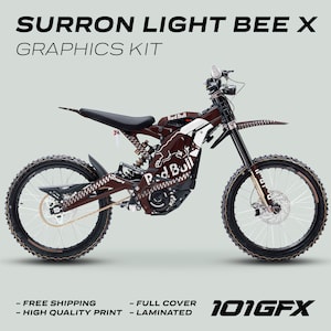 Surron Light Bee X Graphics Kit R BULL MONO BROWN White Decals Stickers Laminated Sur-Ron L1E eBike Emoto