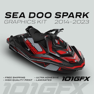 Sea Doo Spark Graphics kit RACE LINE Red Grey 2014-2023 Sea-Doo Spark Trixx Decals Stickers SeaDoo
