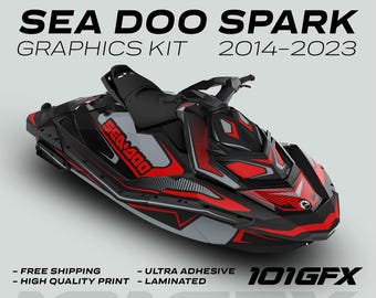 Kit de gráficos Sea Doo Spark RACE LINE Rojo Gris 2014-2023 Sea-Doo Spark Trixx Calcomanías Adhesivos SeaDoo