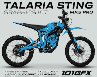 Talaria Sting MX5 PRO Graphics Kit RBULL MONO Cyan Black Decals Stickers Laminated eBike Emoto