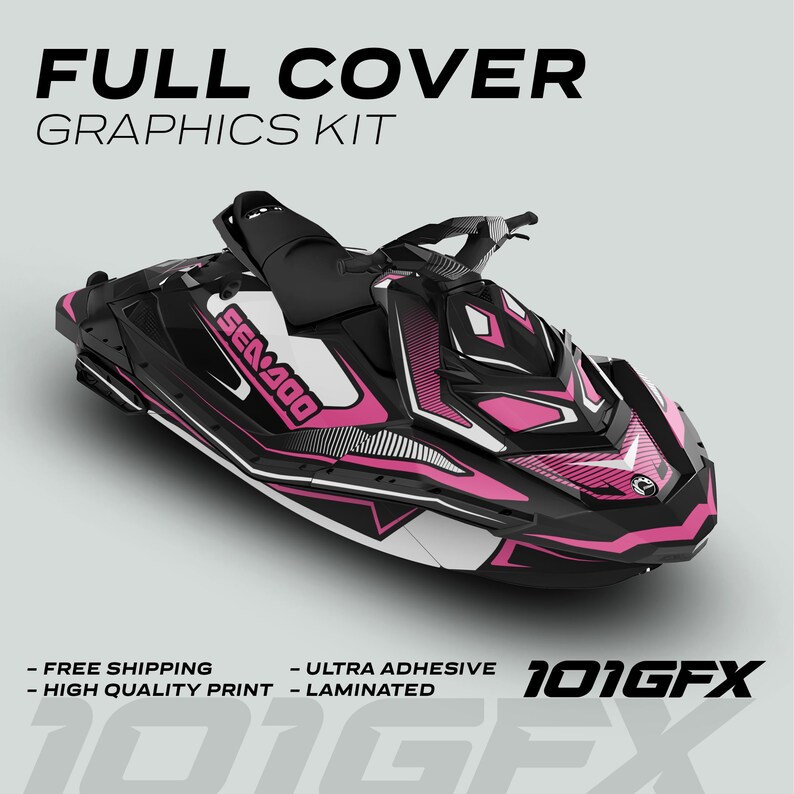 Sea Doo Spark Dekalkit RACE LINE Vit Rosa 2014-2023 Sea-Doo Spark Trixx Dekaler Klistermärken SeaDoo FULL COVER