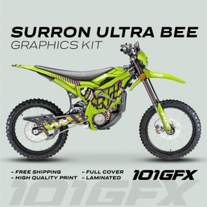 Surron Ultra Bee Graphics Kit FOX RACE LINE Green Purple Decals Stickers Laminated Fox Racing eBike Sur-Ron Ultra Decals Wrap Protection