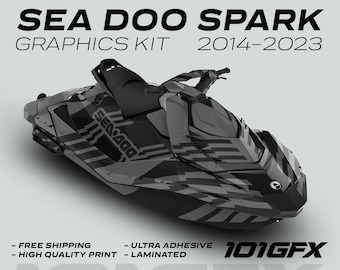 Sea Doo Spark Graphics kit FAST GREY BLACK 2014-2023 Sea-Doo Spark Trixx Decals Stickers SeaDoo
