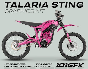 Talaria Sting MX3 MX4 Grafikpaket R BULL MONO PINK Svarta Dekaler Klistermärken Laminerade Elcykel Emoto