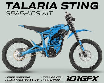 Talaria Sting MX3 MX4 Graphics Kit R BULL MONO CYAN Black Decals Stickers Laminated eBike Emoto