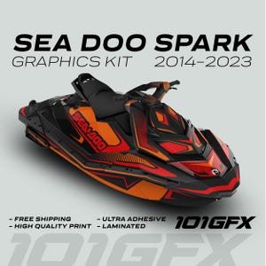 Sea Doo Spark Graphics kit RACE LINE Orange Red 2014-2023 Sea-Doo Spark Trixx Decals Stickers SeaDoo