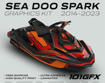 Kit de gráficos Sea Doo Spark RACE LINE Naranja Rojo 2014-2023 Sea-Doo Spark Trixx Calcomanías Adhesivos SeaDoo