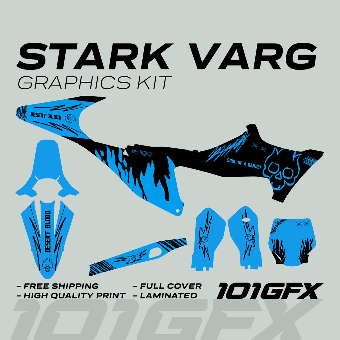 Stark Varg Graphics Kit SOUL FLAME Black Cyan Decals Stickers Laminated ...