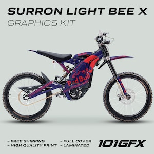 Surron Light Bee X Graphics Kit R BULL MONO BLUE Red Decals Stickers Laminated Sur-Ron L1E eBike Emoto