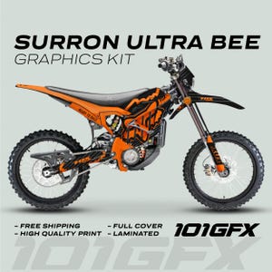 Surron Ultra Bee Graphics Kit FOX STRIPES Black Orange Decals Stickers Laminated Fox Racing eBike Sur-Ron Ultra Decals Wrap Protection