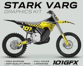 Stark Varg Graphics Kit RACE BLACK YELLOW Decals Stickers Laminated Race fox gopro stark future Varg Emoto