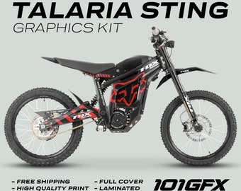 Talaria Sting MX3 MX4 Graphics Kit FOX Raceline BLACK RED Decals Stickers Laminated racing race sticker wrap eBike Emoto