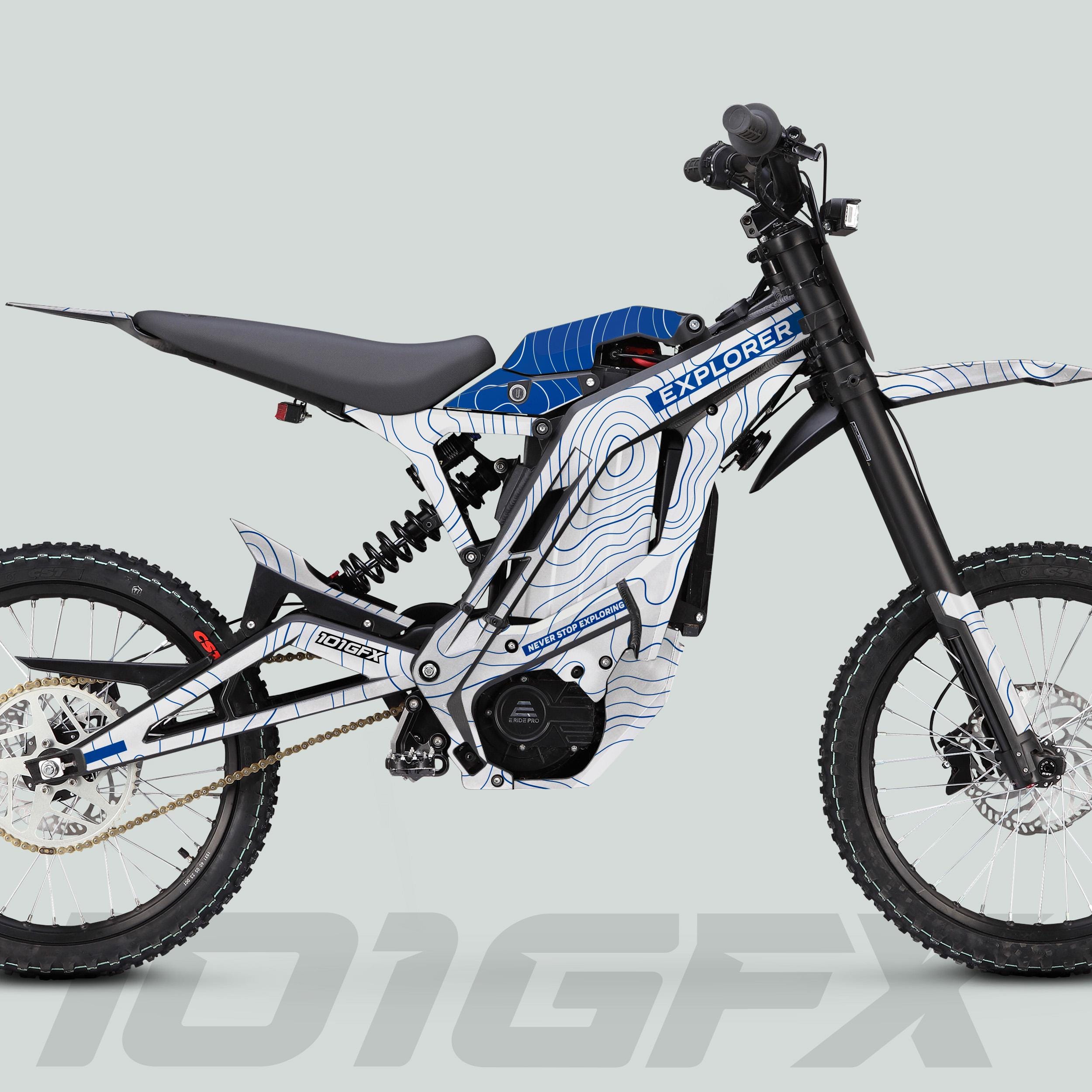 E Ride Pro SS Graphics Kit EXPLORER White Blue Decals Stickers ...