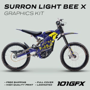 Surron Light Bee X Graphics Kit R BULL MONO BLUE Yellow Decals Stickers Laminated Sur-Ron L1E eBike Emoto