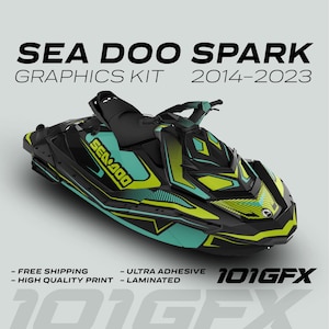 Sea Doo Spark Graphics Kit RACE LINE White Cyan 2014-2023