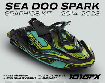 Sea Doo Spark Graphics kit RACE LINE Mint Green 2014-2023 Sea-Doo Spark Trixx Decals Stickers SeaDoo