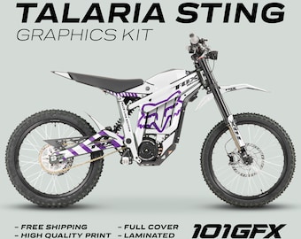 Talaria Sting MX3 MX4 Graphics Kit FOX Raceline WHITE PURPLE Decals Stickers Laminated racing race sticker wrap eBike Emoto