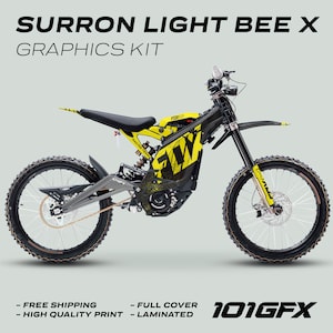 Surron Light Bee X Graphics Kit FOX DUST Black Yellow Decals Stickers Laminated Sur-Ron L1E eBike Emoto