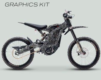 Surron Light Bee X Graphics Kit SQUARE TEK grey Stickers Decals Camouflage Square Camo Digital Style Laminated Sur-Ron L1E eBike Emoto