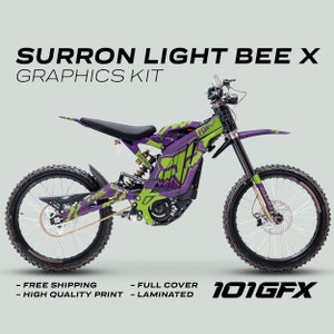 Surron Light Bee X Graphics Kit FOX STRIPES PURPLE Green Decals Stickers Laminated Sur-Ron racing pro L1E eBike Emoto