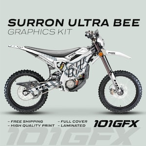 Surron Ultra Bee Graphics Kit FOX RACE LINE White Grey Decals Stickers Laminated Fox Racing eBike Sur-Ron Ultra Decals Wrap Protection