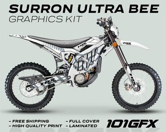 Surron Ultra Bee Graphics Kit FOX RACE LINE White Grey Decals Stickers Laminated Fox Racing eBike Sur-Ron Ultra Decals Wrap Protection