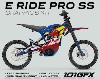 E Ride Pro SS Grafikpaket R BULL Race Blå Dekaler Klistermärken Laminerade ERide Pro S SS Elcykel Emoto E-Ride Pro