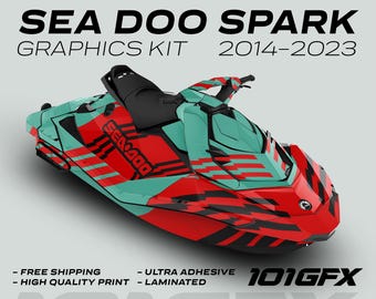 Kit de gráficos Sea Doo Spark FAST MINT RED 2014-2023 Calcomanías y pegatinas Trixx Sea-Doo Spark SeaDoo