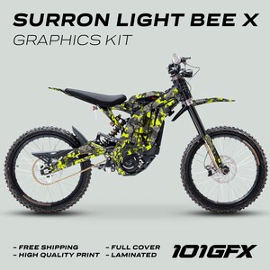 Surron Light Bee X Graphics Kit SPLAT CAMO GREEN Decals Stickers Laminated Thick Sur-Ron L1E