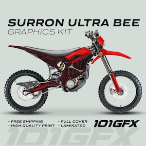 Surron Ultra Bee Graphics Kit EXPLORER BLACK RED Explore Altitude Decals Stickers Laminated eBike Sur-Ron Ultra Decals Wrap Protection