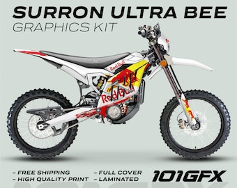 Surron Ultra Bee Graphics Kit R BULL RACE WHITE Decals Stickers Laminated Racing Grunge sticker wrap eBike Sur-Ron Ultra Bee