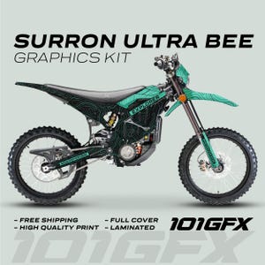 Surron Ultra Bee Graphics Kit EXPLORER BLACK MINT Decals Stickers Laminated Fox Racing eBike Sur-Ron Ultra Decals Wrap Protection
