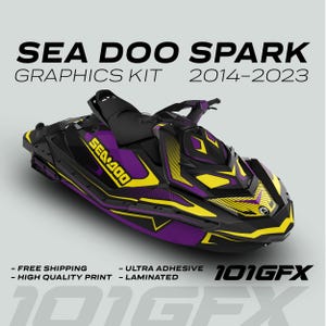 Sea Doo Spark Graphics kit RACE LINE Purple Yellow 2014-2023 Sea-Doo Spark Trixx Decals Stickers SeaDoo